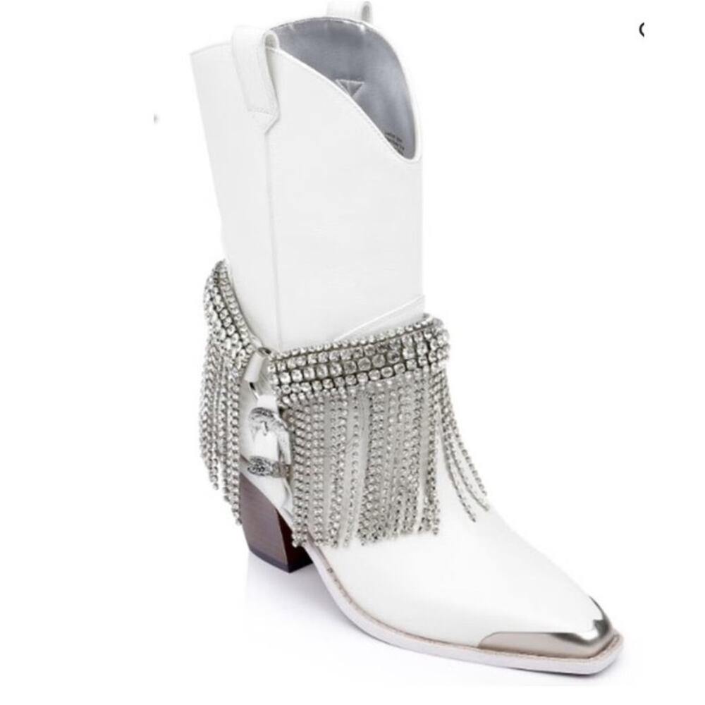 Daniel Diamond High Noon White Boots with Sequins Size 9